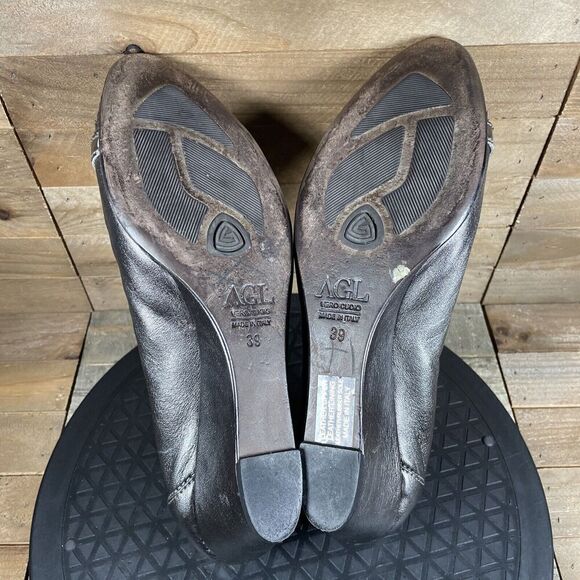 AGL Womens Size 9 Leather Ballet Wedge Heels Gray/Silver Snakeskin Toe Eur 39 - Picture 9 of 10